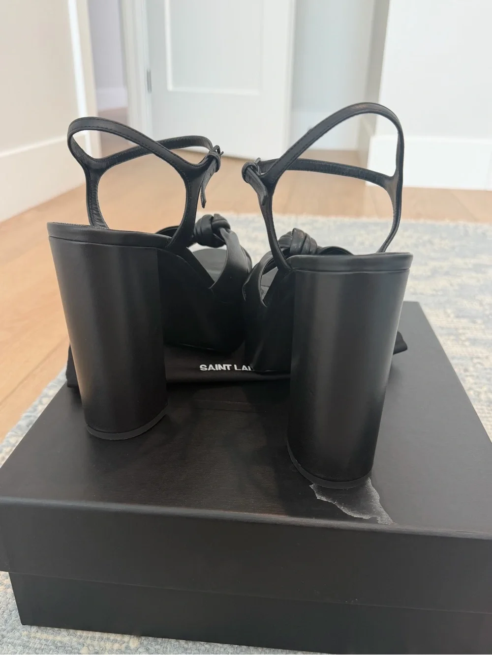 YSL Bianca Black Knotted Platform Sandals